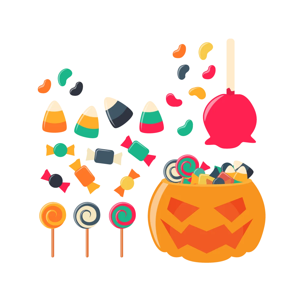 Halloween Candy Corn Jelly Beans Lollipops Wrapped Candy Pumpkins