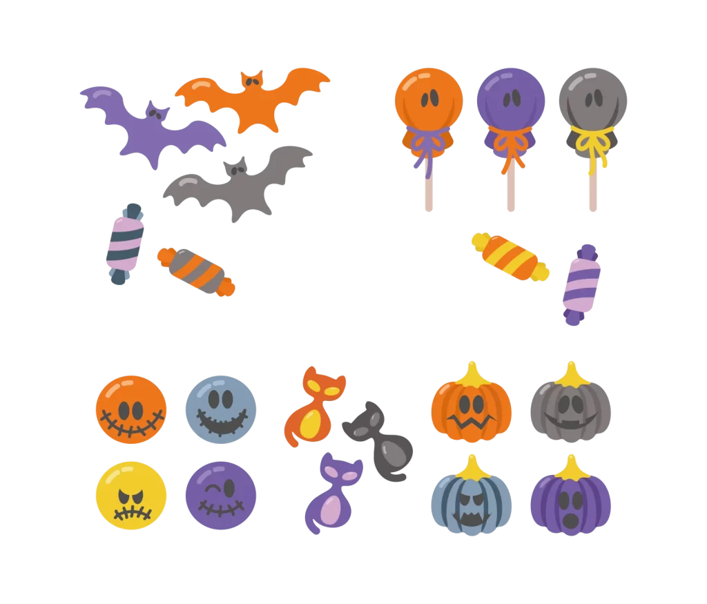 Halloween Candy Pumpkins Bats Lollipops Striped Candies