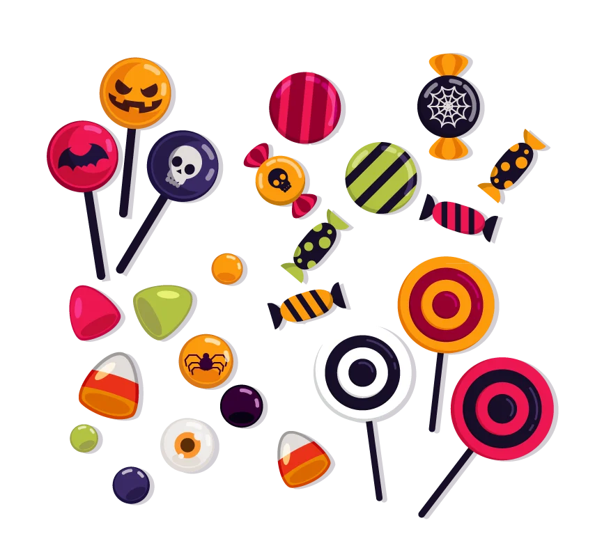 Halloween Candy Skull Bat Spider Web Eye Candy Corn