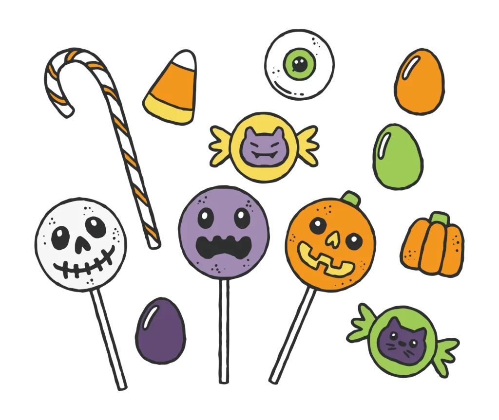 Halloween Candy Skull Lollipop Candy Corn Eyeball Orange Green Purple