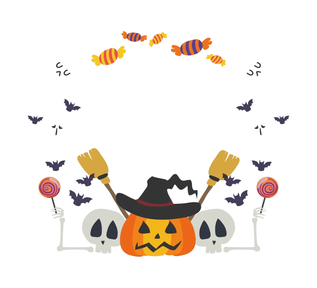 Halloween Candy Striped Orange Yellow Purple Bats Skulls