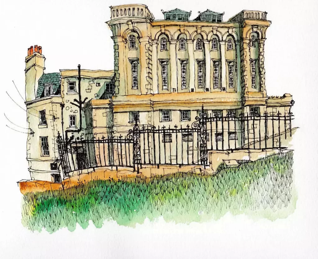 Historic Building Architecture Watercolor Art