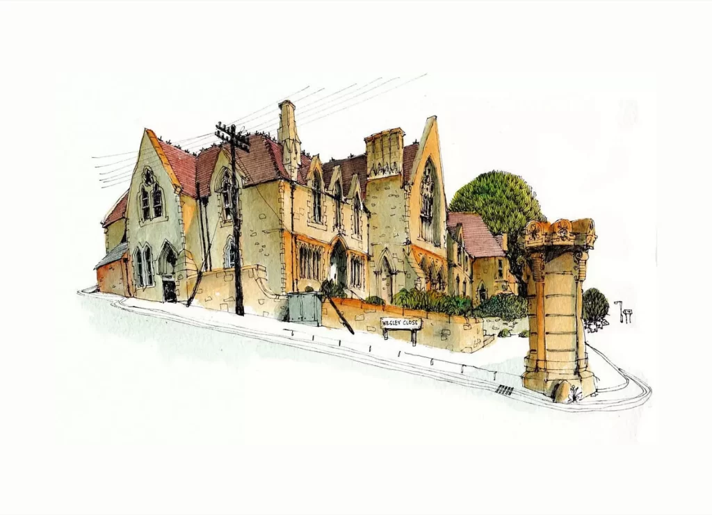 Historic Building Architecture Watercolor Street Scene Urban Landscape