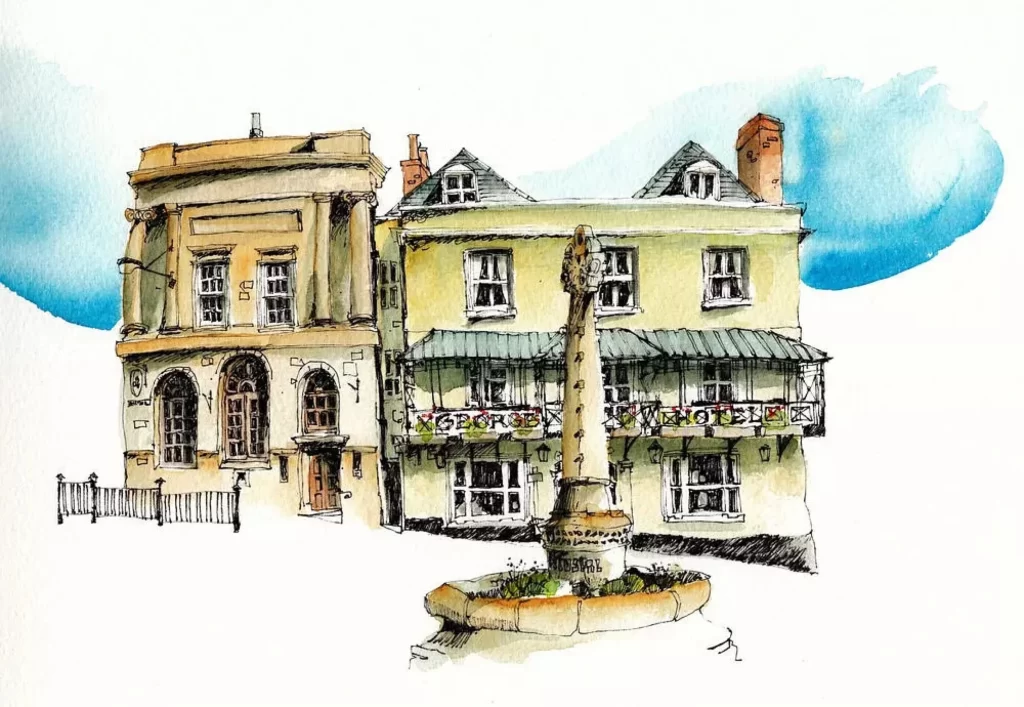 Historic Building Watercolor Architecture