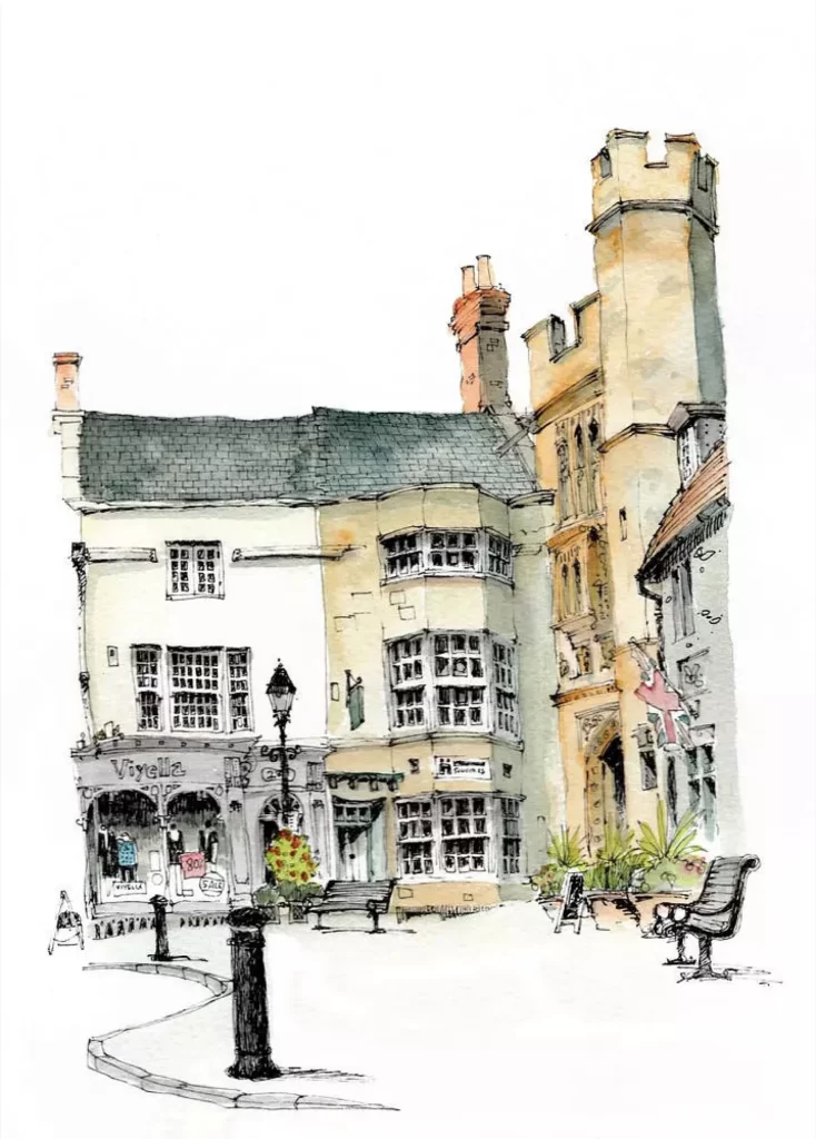 Historic Building Watercolor Architecture Street Scene European