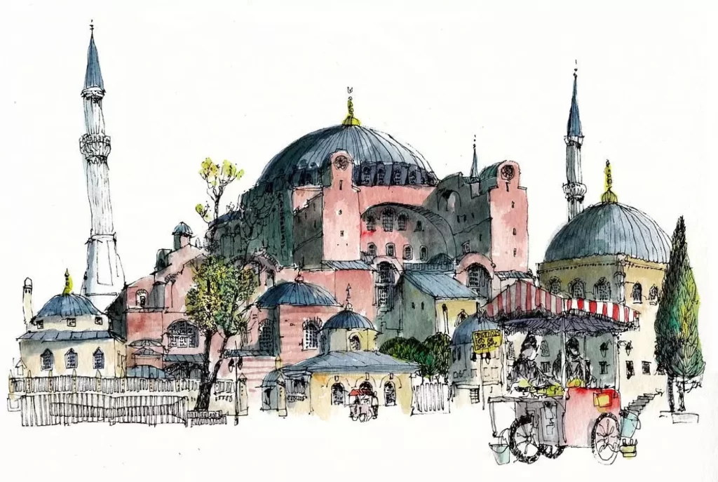 Historical Building Architecture Watercolor
