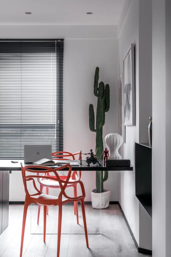 Home Office Contemporary White Black Orange Cactus
