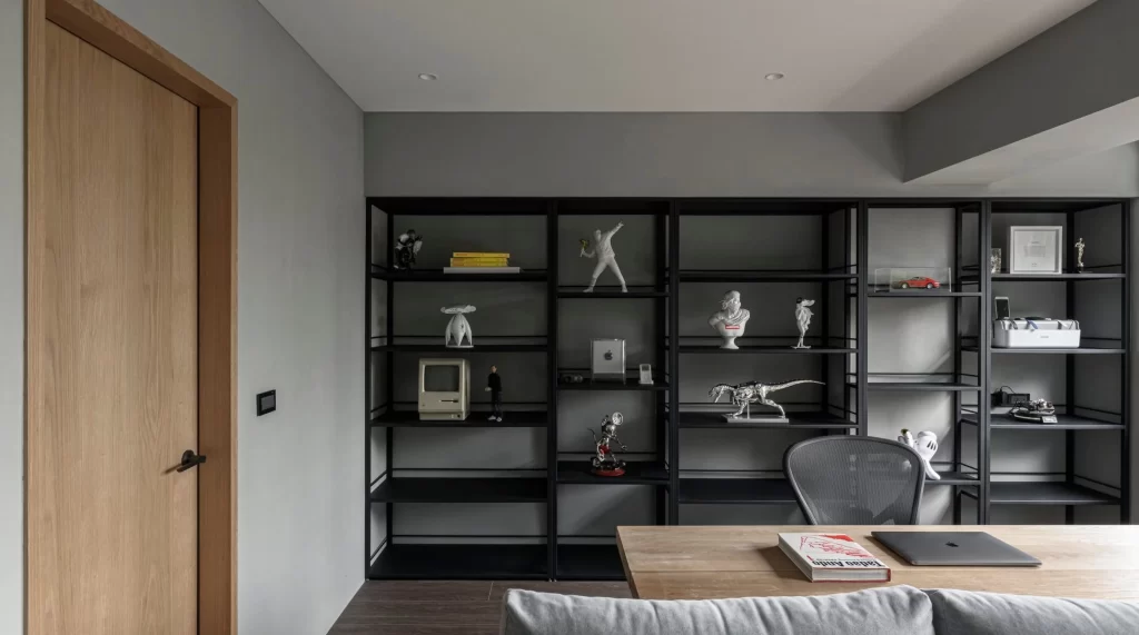 Home Office Industrial Gray Black Wood Open Shelving