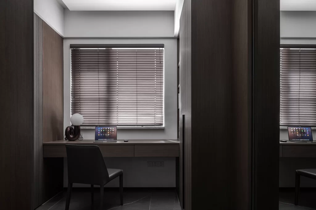 Home Office Modern Minimalist Neutral Dark Wood