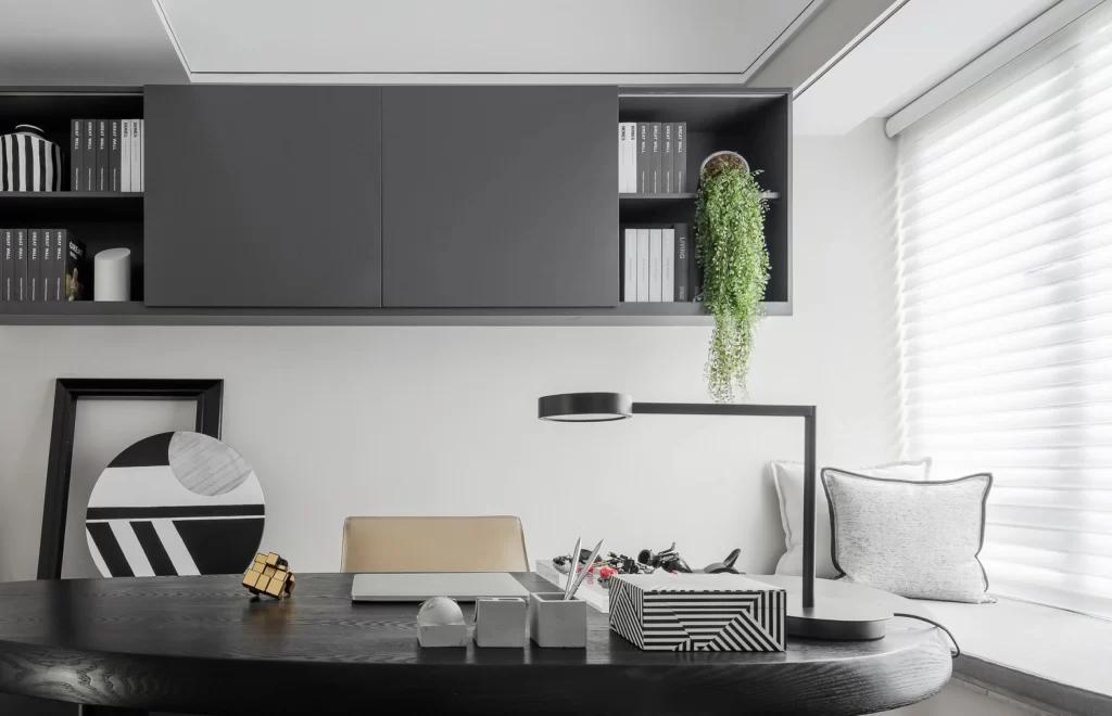 Home Office Monochrome Black White Minimalist Plants