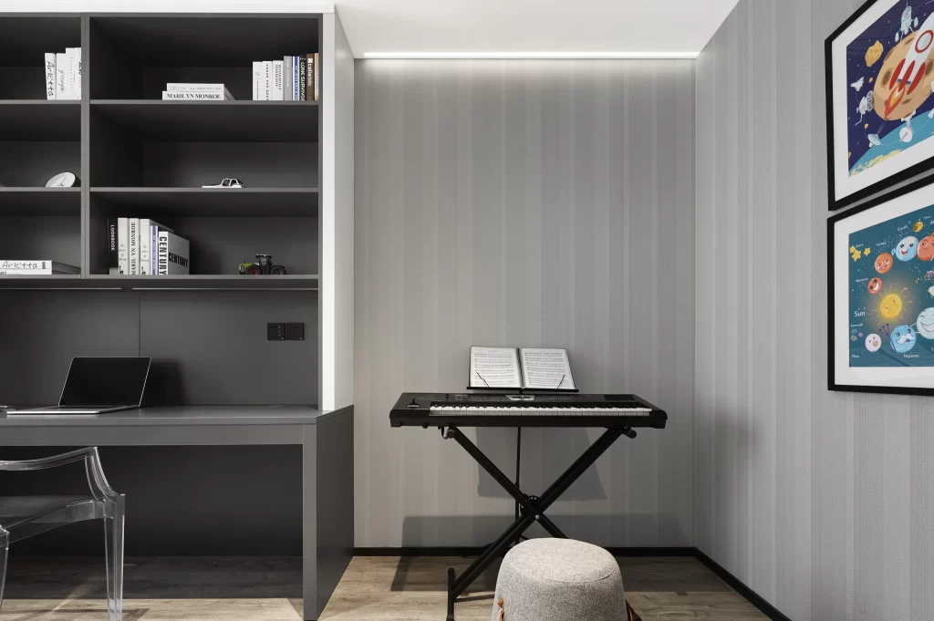 Home Office Study Gray Monochrome Black White Neutral
