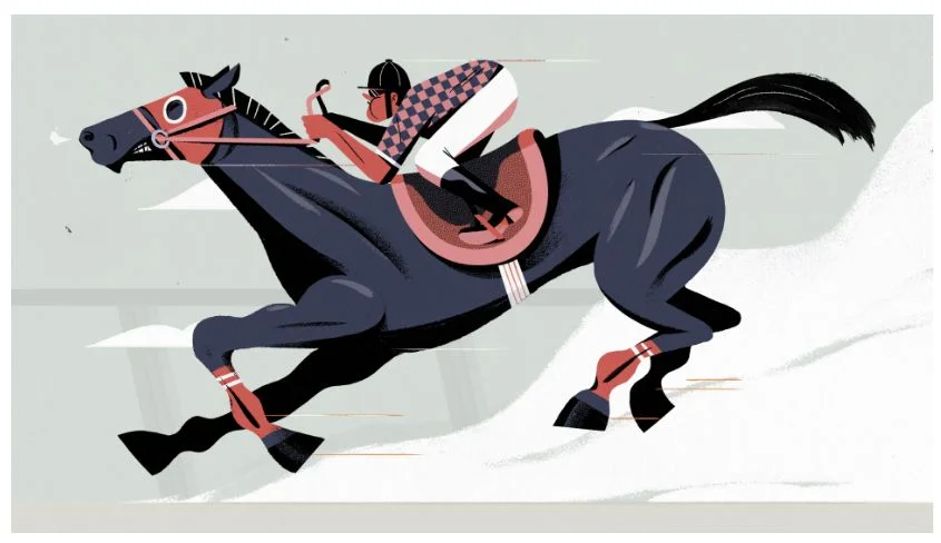 Horse Racing Jockey Blue Red Motion Illustration