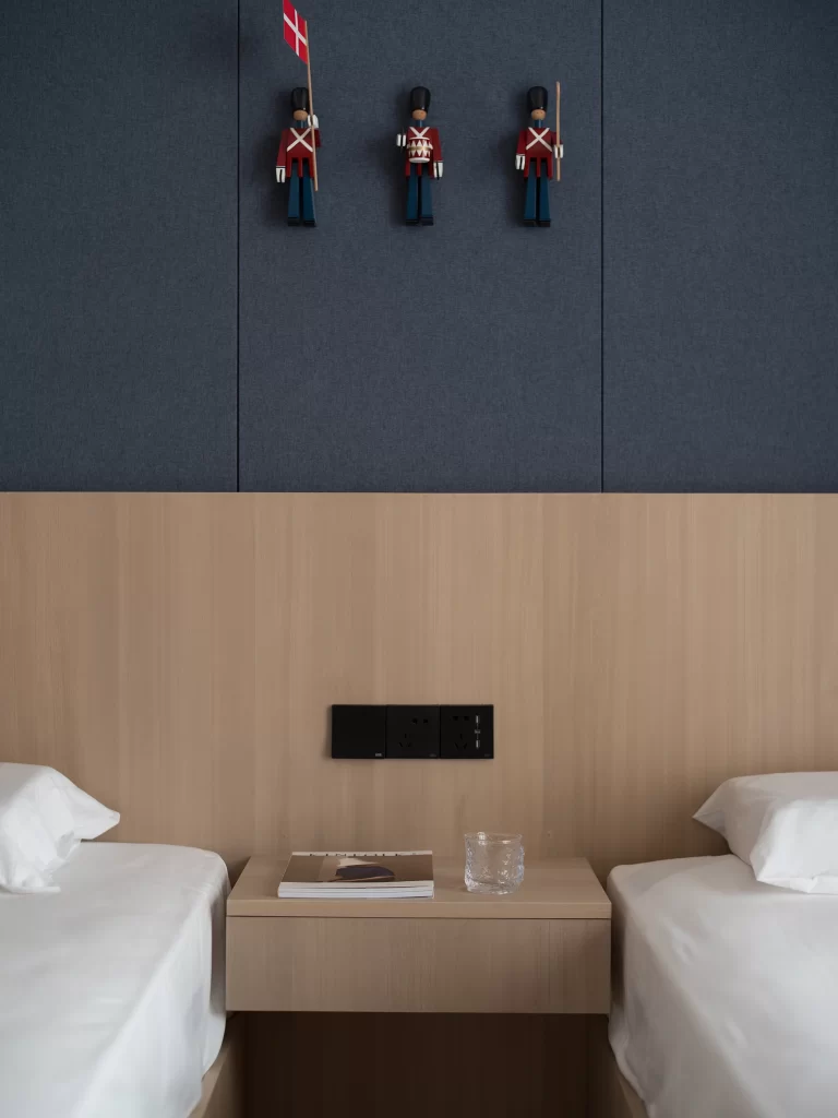 Hotel Room Contemporary Minimalist Blue White Wooden