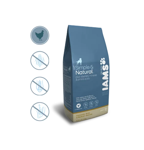 IAMS Dog Food Chicken Rice Barley Simple Natural Blue White