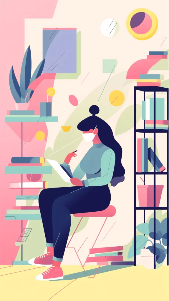 Illustration Modern Pink Blue Creative Workspace