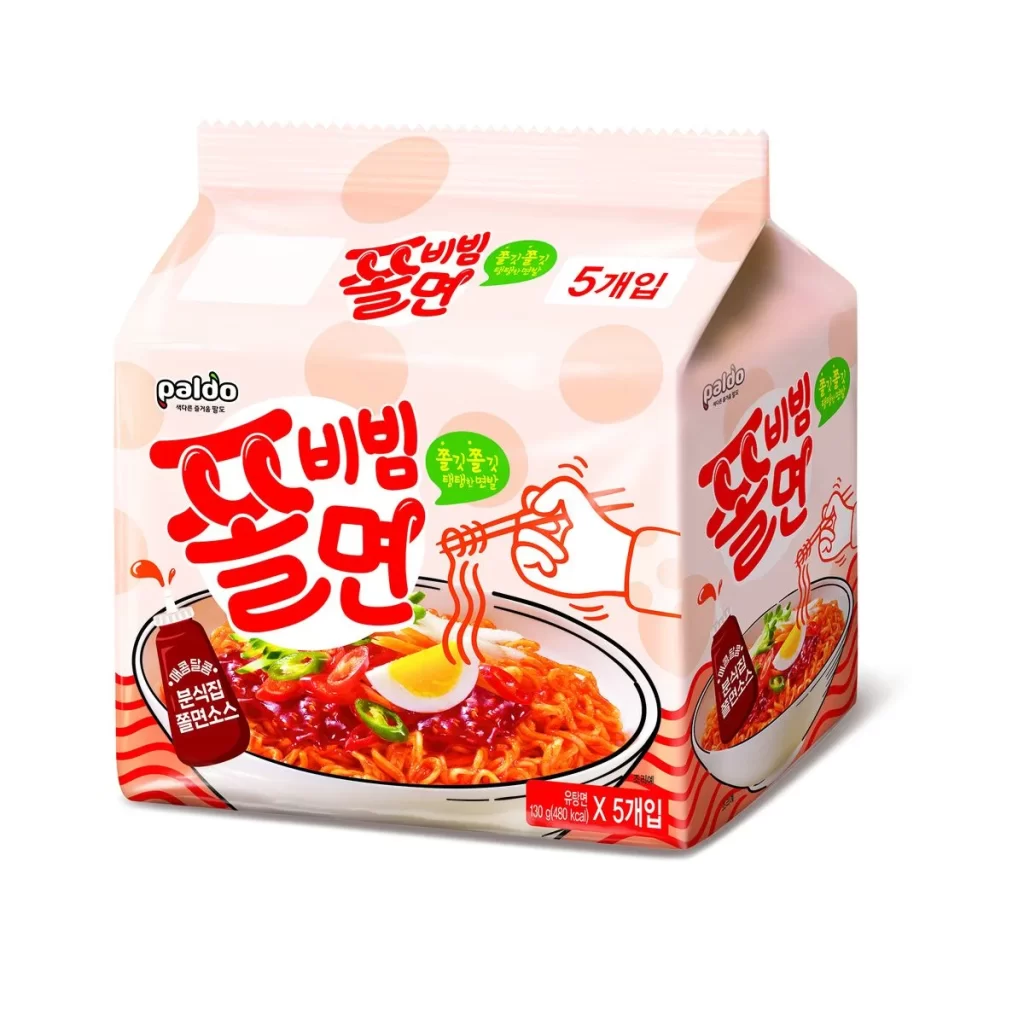 Instant Noodles Red White Korean Packaging Design