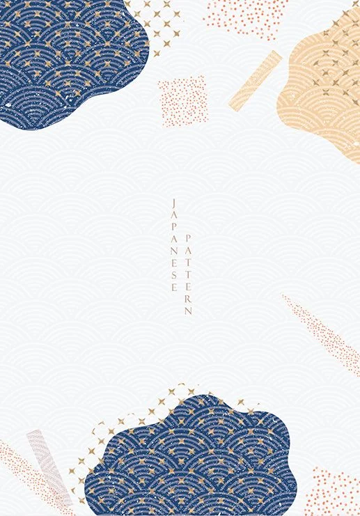 Japanese Pattern Blue Gold Geometric Abstract Design