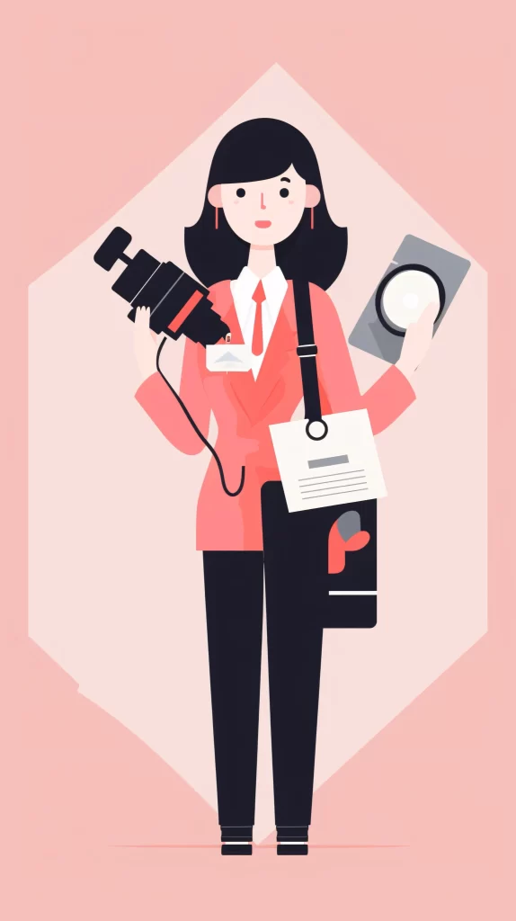 Journalist Red Camera Black Bag Flat Illustration