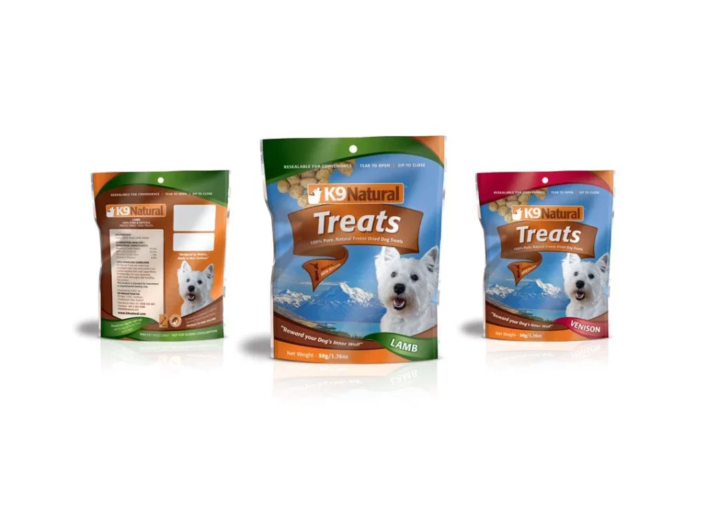 K9 Natural Treats Lamb Venison Orange Green Dog Illustration
