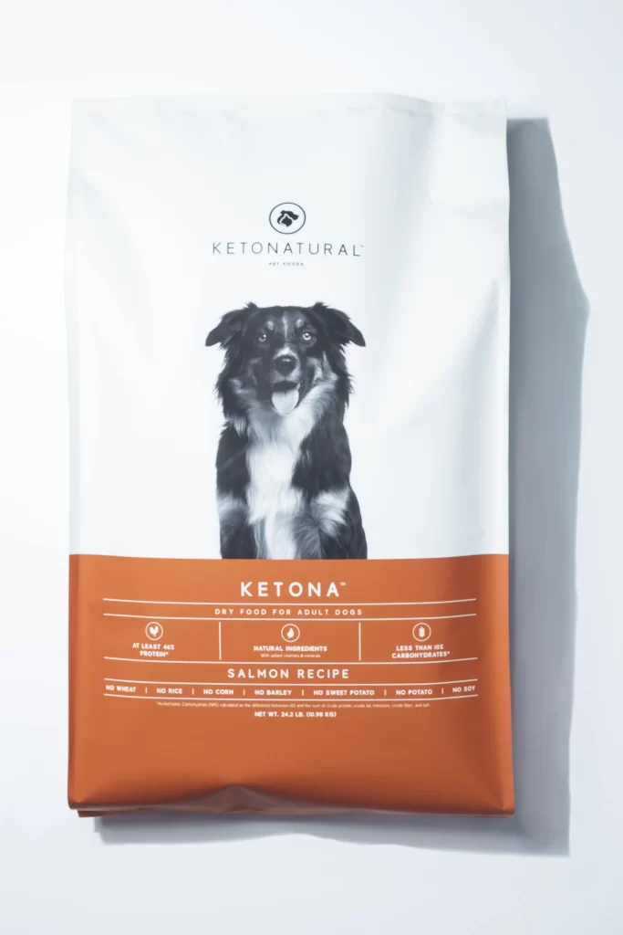 Ketona Natural Dog Food Salmon Recipe Minimalist White Orange Dog Illustration