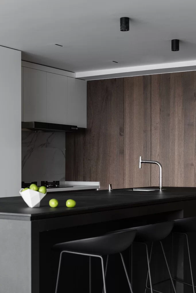 Kitchen Contemporary Dark Wood Black White Minimalist