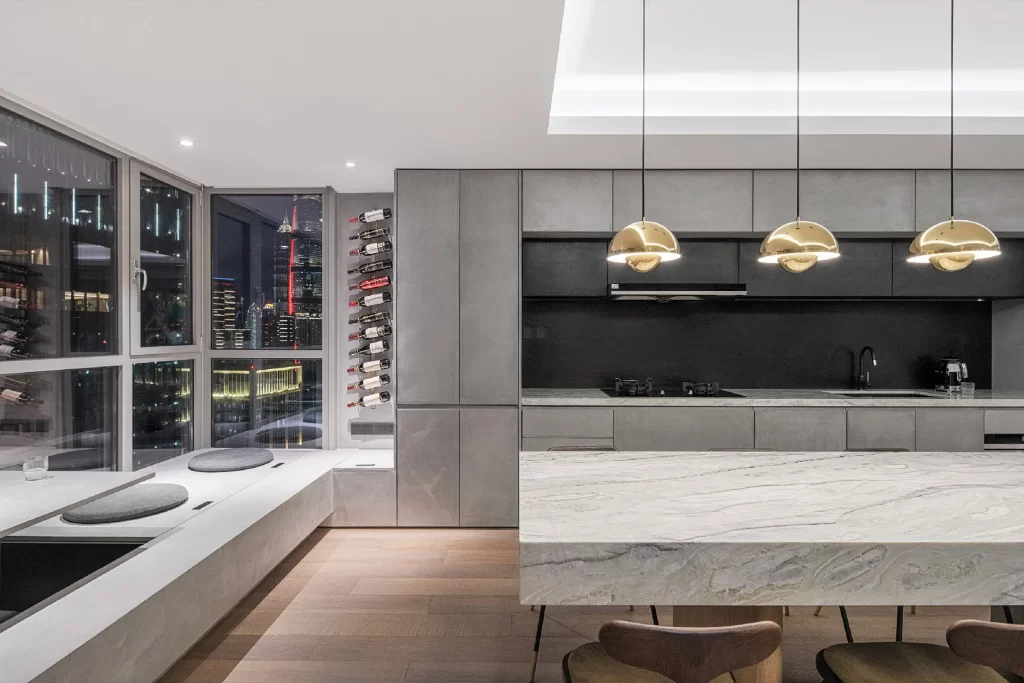 Kitchen Contemporary Gray Marble Black Gold