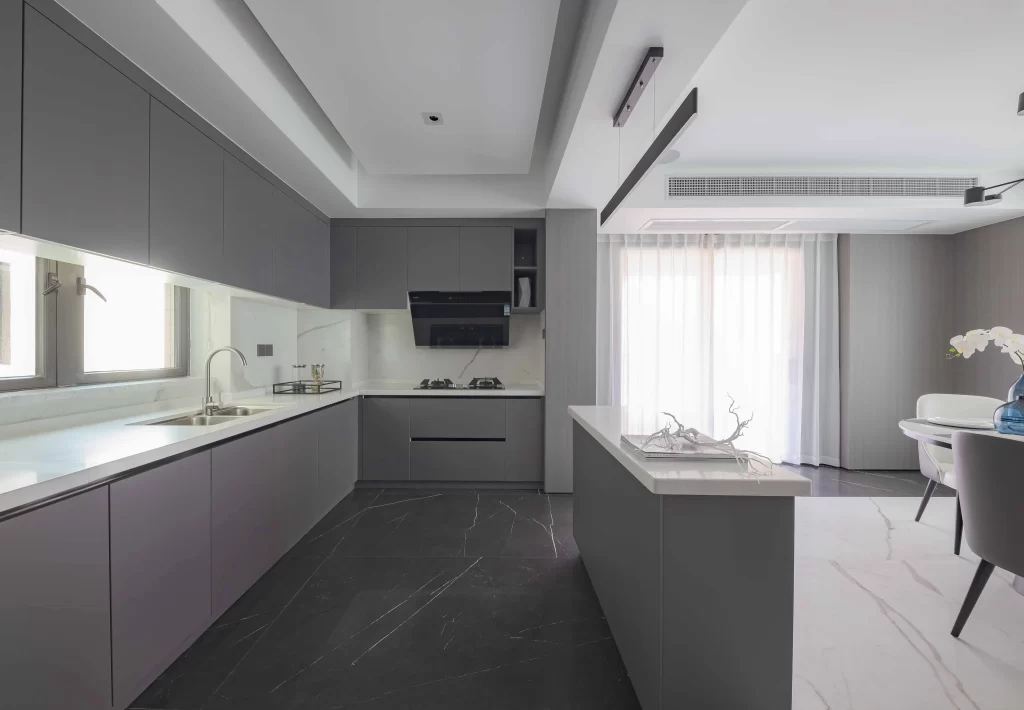 Kitchen Contemporary Gray White Marble Minimalist