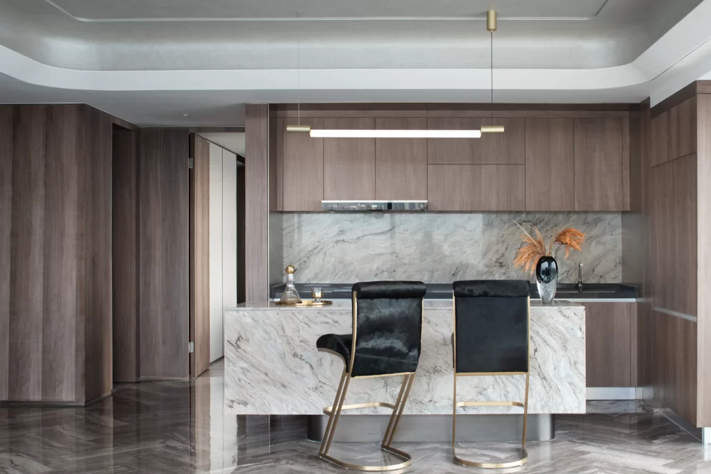 Kitchen Contemporary Neutral Marble Wood