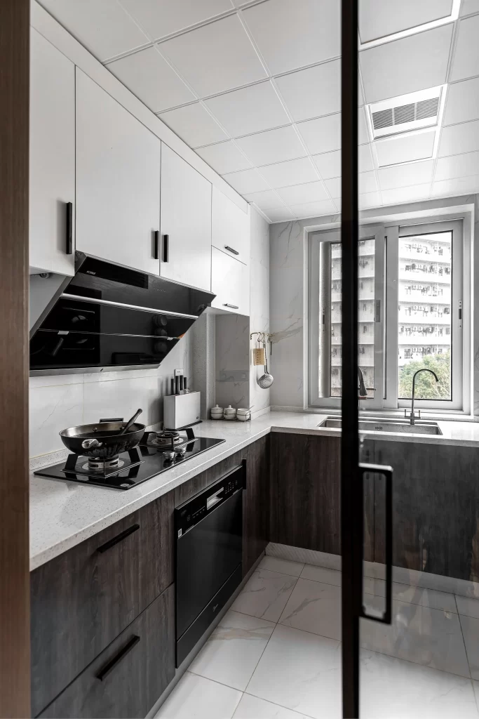 Kitchen Contemporary White Dark Wood Stainless Steel
