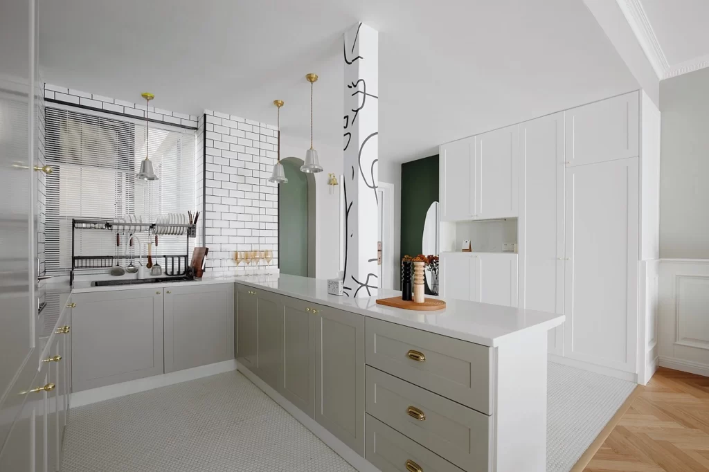 Kitchen Contemporary White Gray Minimalist Clean Lines