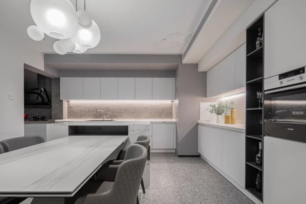 Kitchen Contemporary White Grey Marble Minimalist