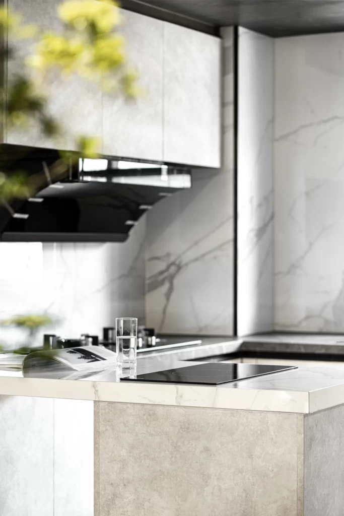 Kitchen Contemporary White Marble Black Accents Minimalist