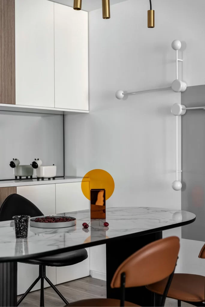 Kitchen Contemporary White Marble Black Brown