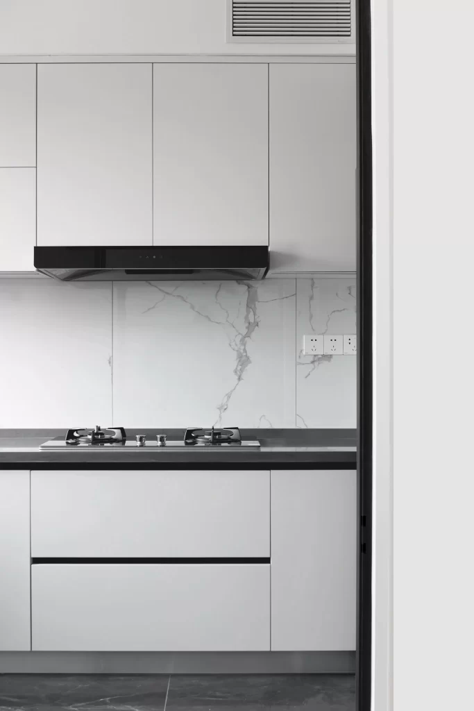 Kitchen Contemporary White Minimalist Black Marble