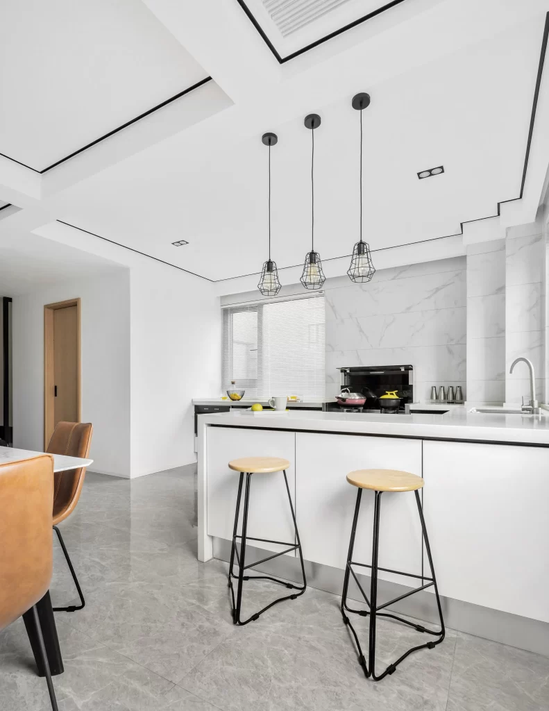 Kitchen Contemporary White Minimalist Black Wood