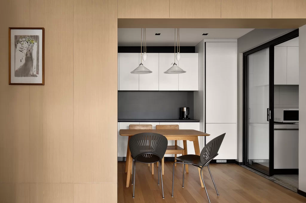 Kitchen Dining Area Modern Minimalist Neutral Light Wood Black White