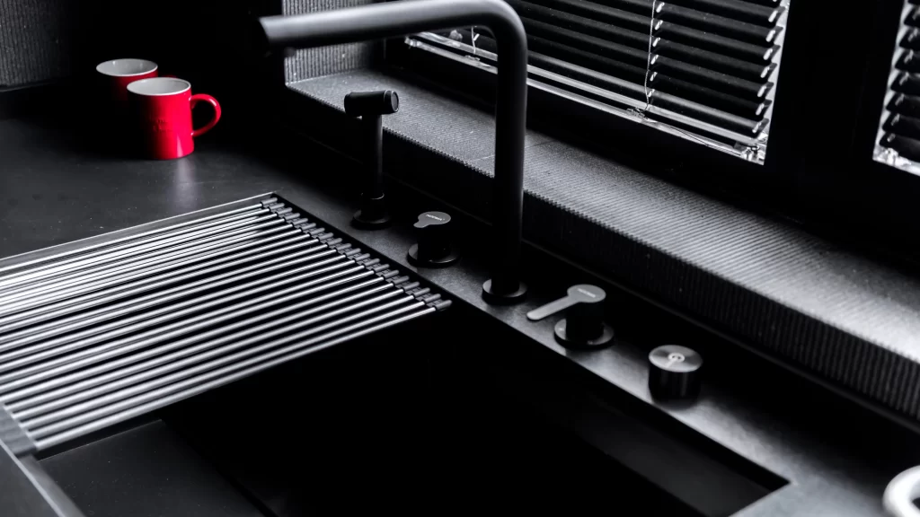Kitchen Industrial Black Stainless Steel Red Accents