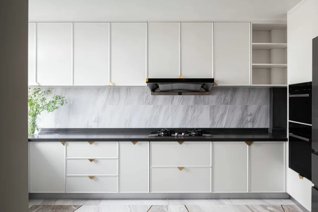 Kitchen Modern Minimalist White Black Marble