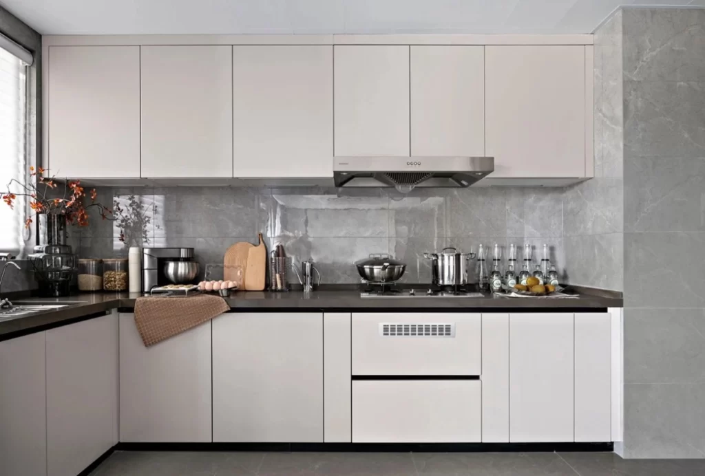 Kitchen Modern Minimalist White Grey Neutral Stainless Steel