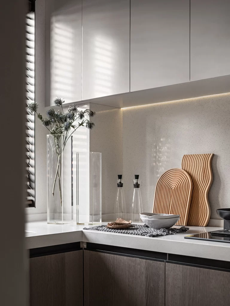 Kitchen Modern Minimalist White Neutral Wood Accents