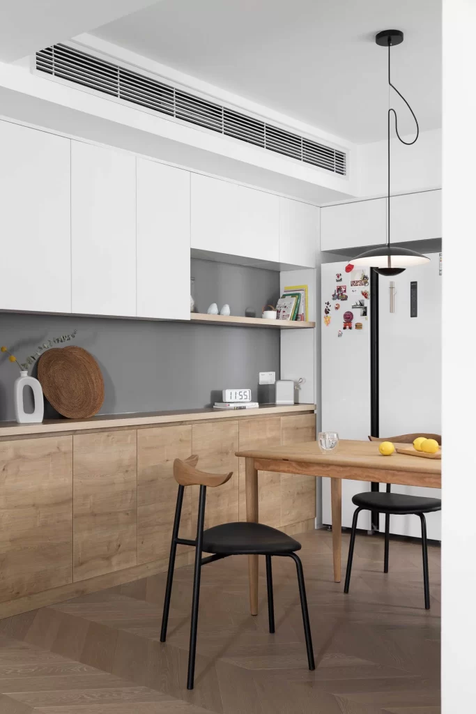 Kitchen Modern Minimalist White Wood Neutral Black