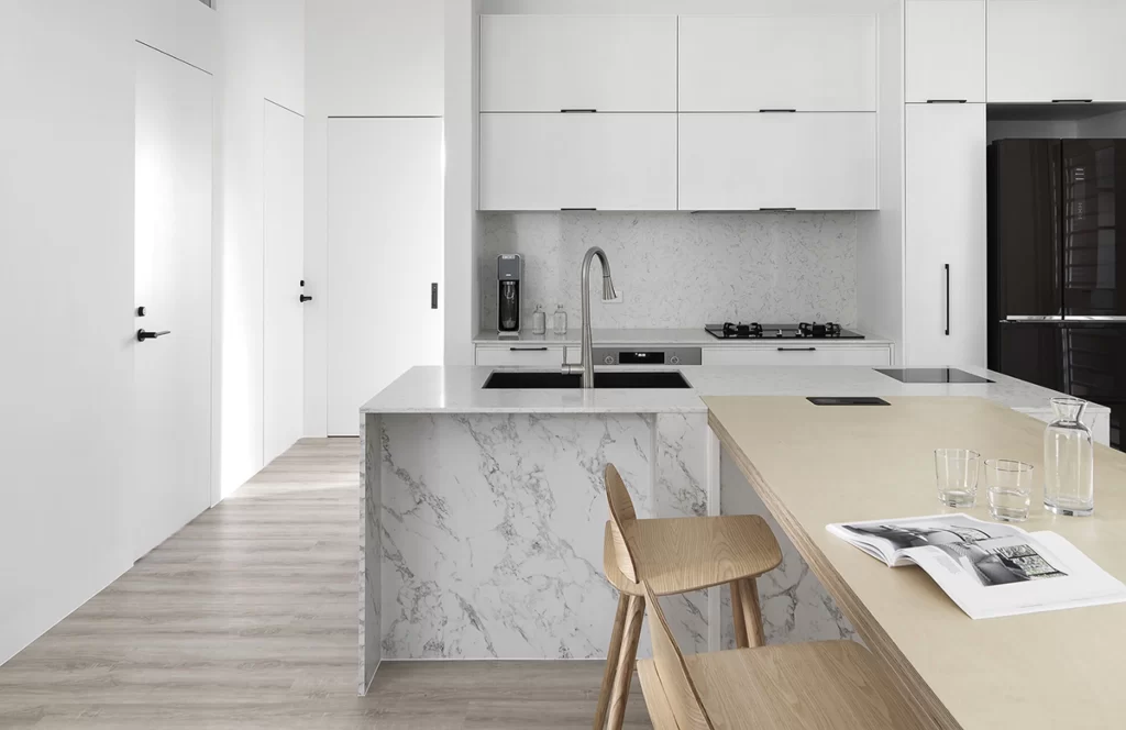 Kitchen Modern White Marble Minimalist Black Appliances