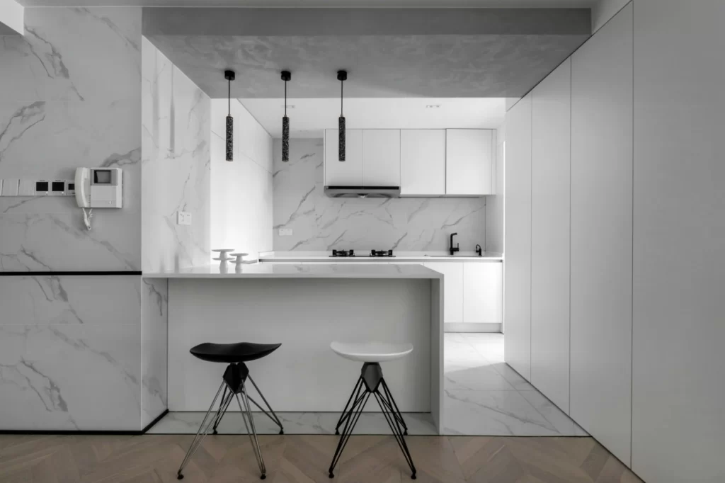 Kitchen Modern White Minimalist Marble Black Accents