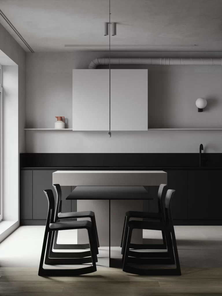 Kitchen Monochrome Minimalist Industrial Black White Gray