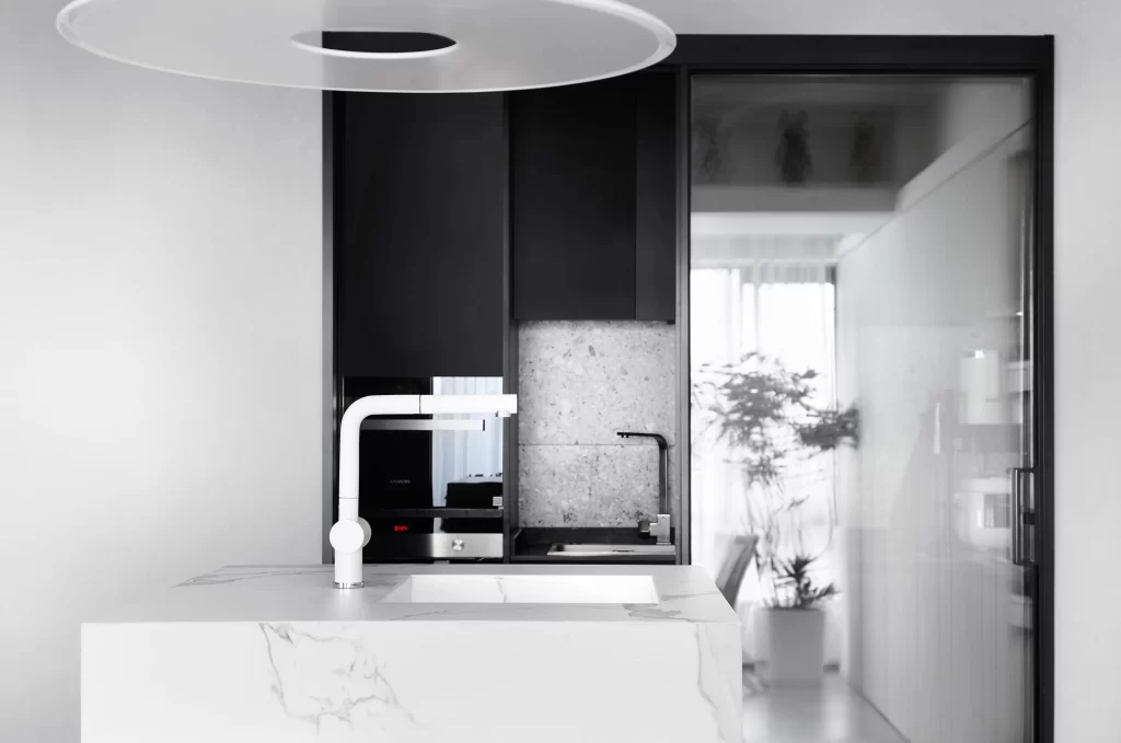 Kitchen Monochrome Minimalist Sleek Marble Black White