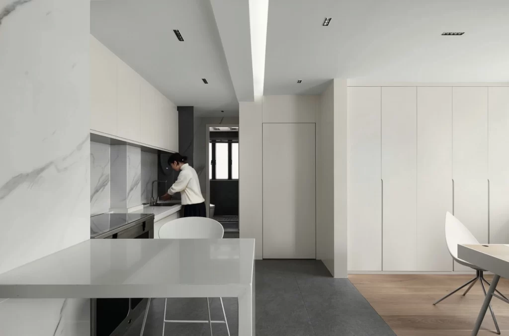Kitchen White Marble Minimalist Neutral Light Wood