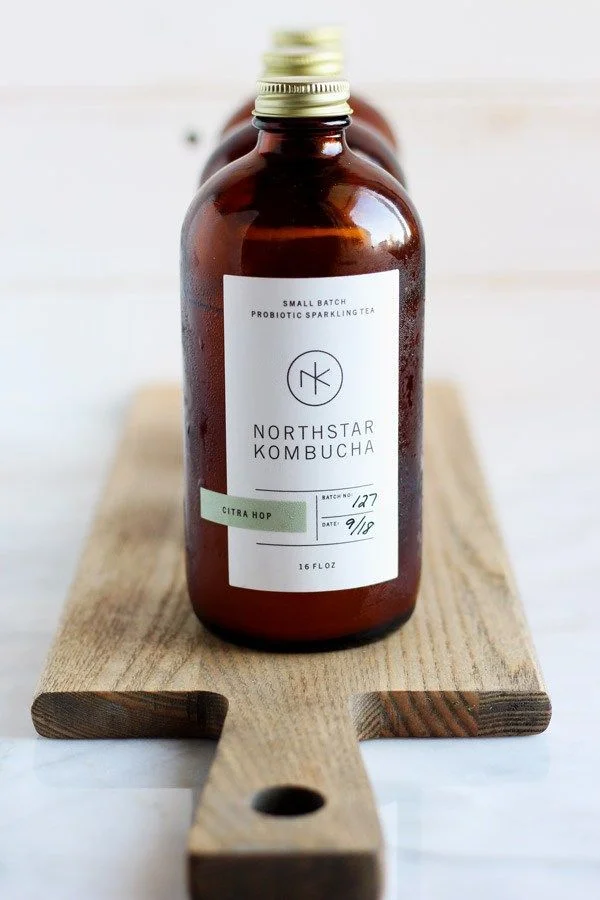 Kombucha Bottle Brown Gold Modern Clean Label Design
