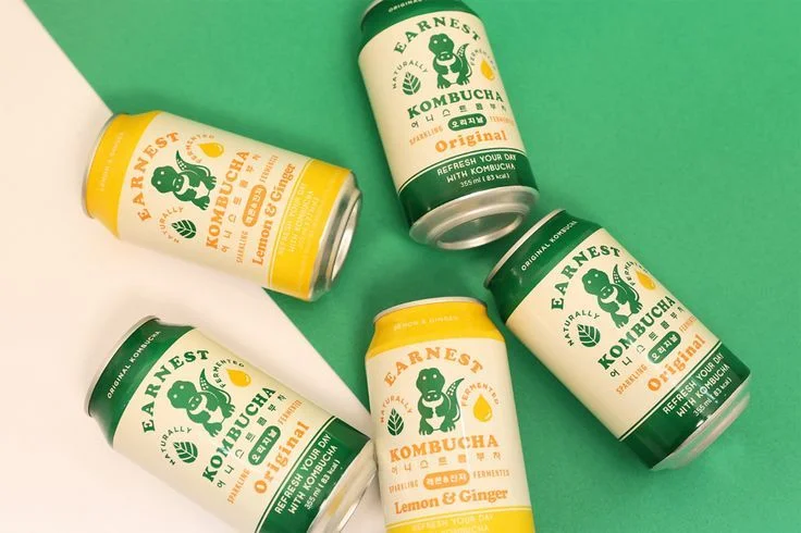 Kombucha Can Yellow Green Vintage Design