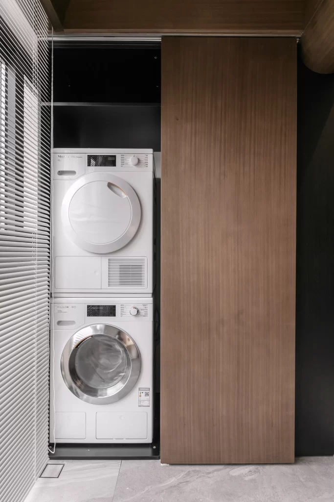 Laundry Room Contemporary White Neutral Wood Panel
