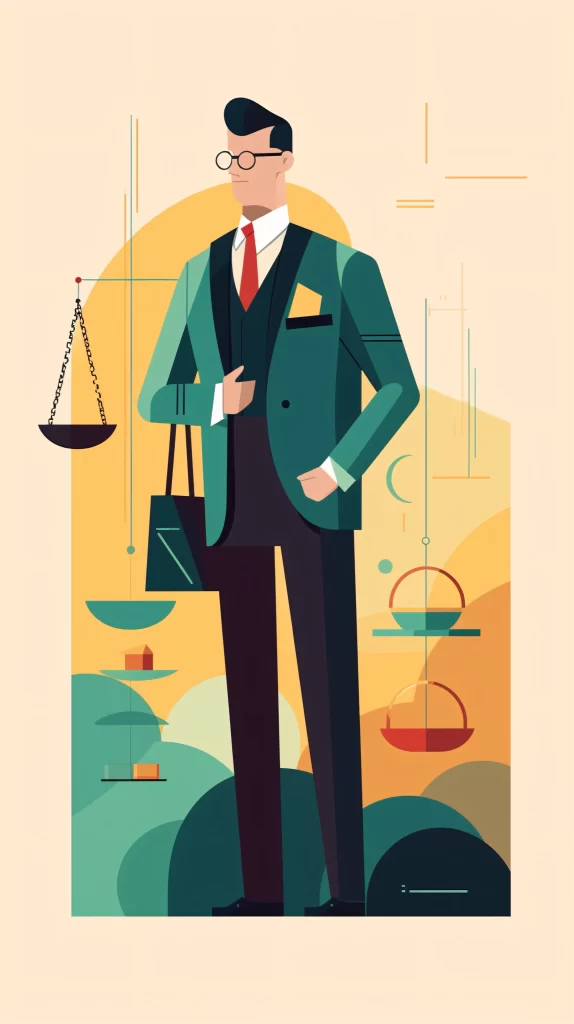 Lawyer Green Red Balance Scales Flat Illustration